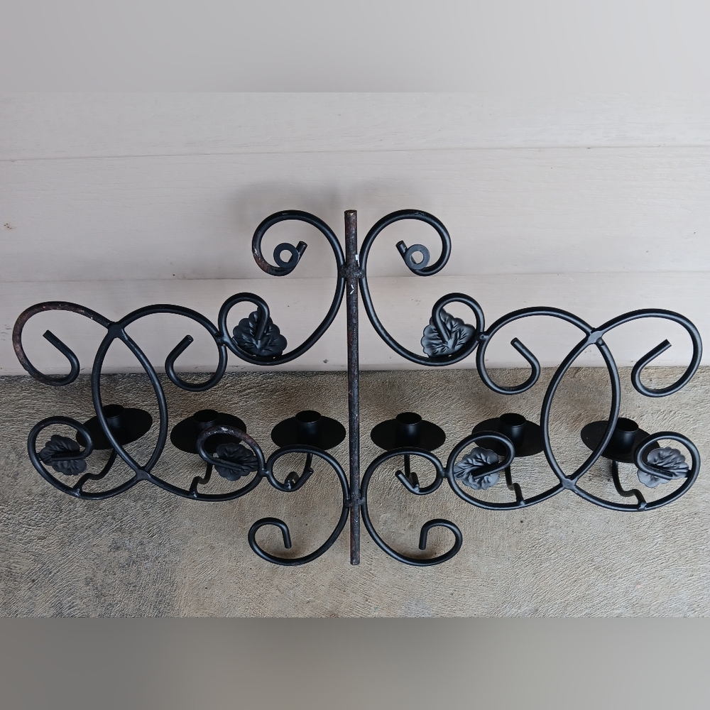 Black Wrought Iron 6 Taper Wall Candelabra